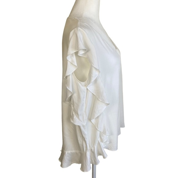 Johnston & Murphy Boho V-neck Ruffle Blouse Top White Size M - Picture 8 of 16